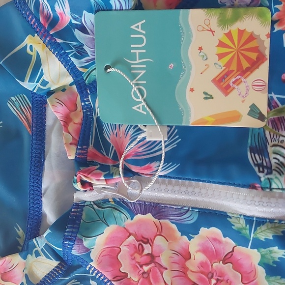 Aonihua One Piece Swimsuit, Long Sleeve Rash Guard Bathing Suit for Girls XS - Picture 4 of 7